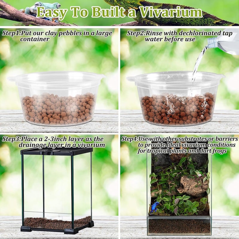 Riare 6LBS Expanded Clay Balls Terrarium Substrate for Reptiles - 100% Organic Lightweight Clay Pebbles Substrate Frogs False Bottom Substrate, Bioactive Terrarium Substrate for Drainage and Moisture - Image 3